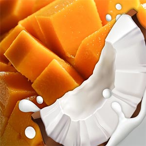 Sliced mango with splash of coconut and coconut milk