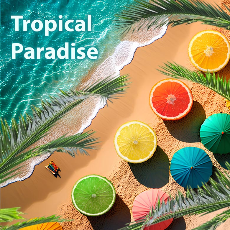 Citrus umbrellas on a tropical beach